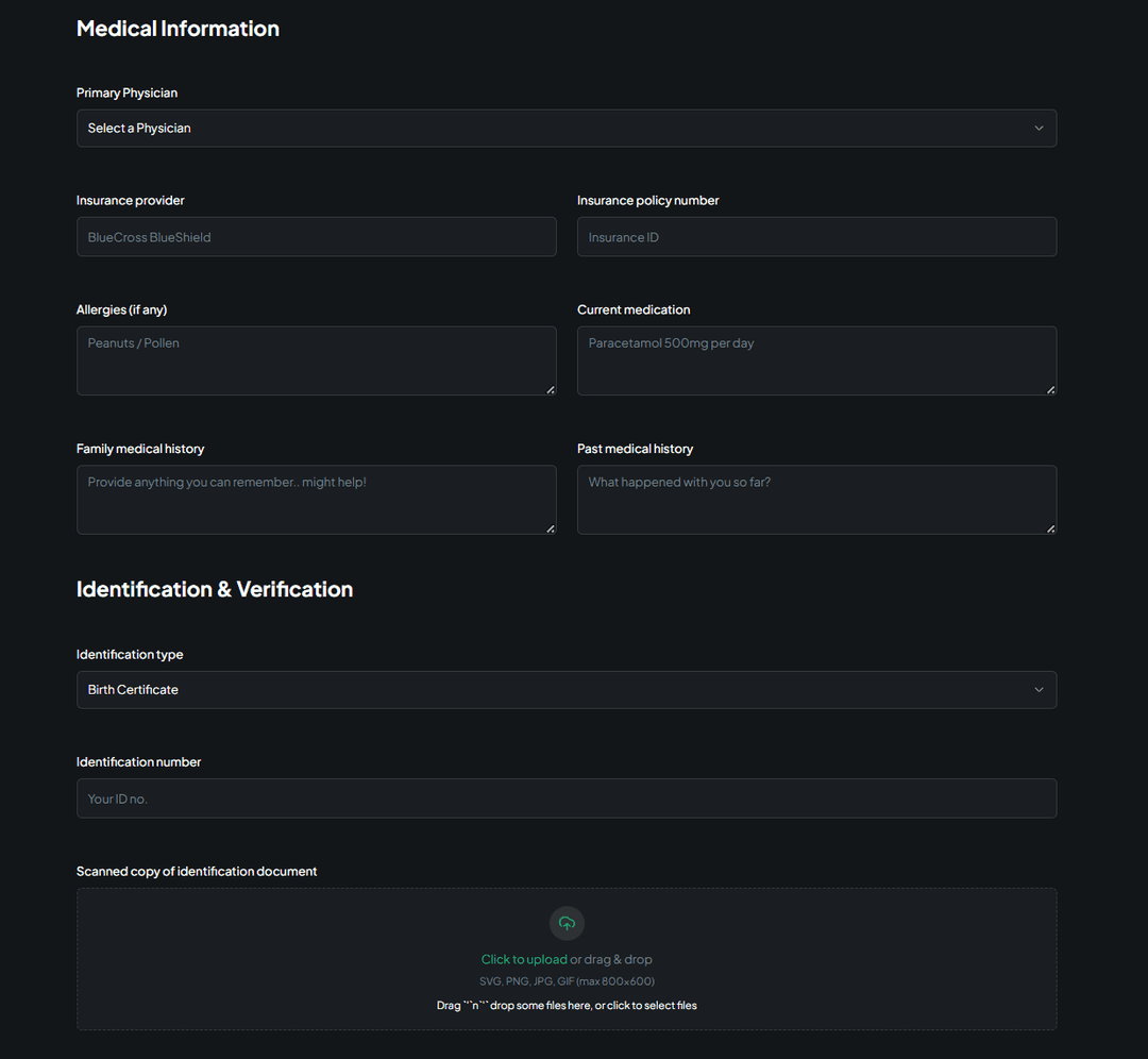 Patient Registration continued